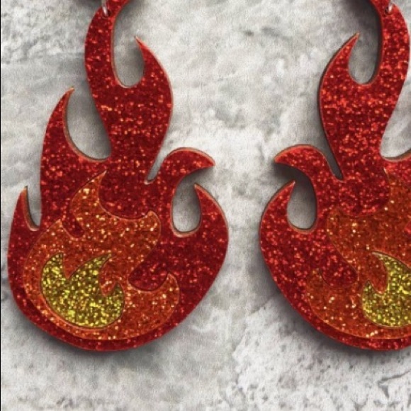 Flame earrings drop fire its lit rave burning man - Picture 6 of 8